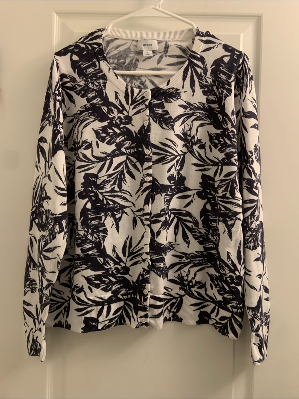 Old Navy White and Navy Floral Button-Front Top